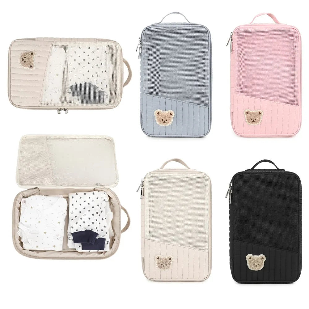 Sac à couches mignon pour poussette, sac suspendu, rangement séparé pour vêtements et couches de bébé, sac de rangement pour changement et lavage de voyage